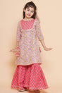 Girl's Pink Floral Printed Cotton Kurta Set