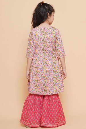 Girl's Pink Floral Printed Cotton Kurta Set