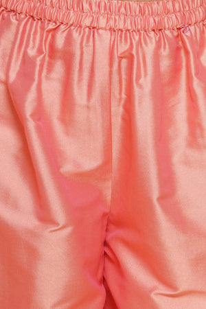 Girl's Peach Embroidered Silk Kurta Set