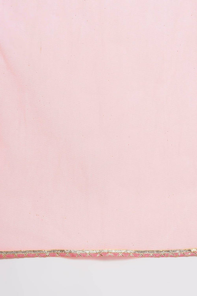 Girl's Peach Embroidered Silk Kurta Set