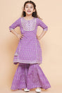 Girl's Violet Printed Cotton Kurta Set