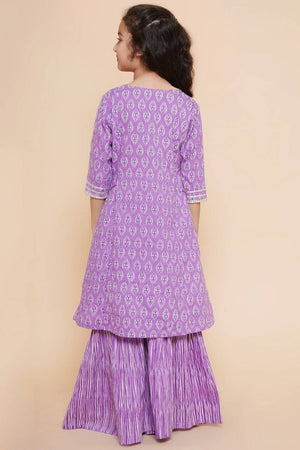 Girl's Violet Printed Cotton Kurta Set