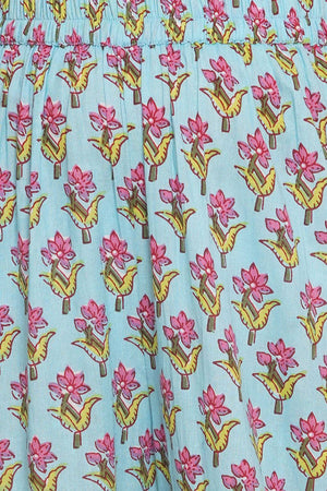 Girl's Blue Floral Printed Cotton Kurta Set