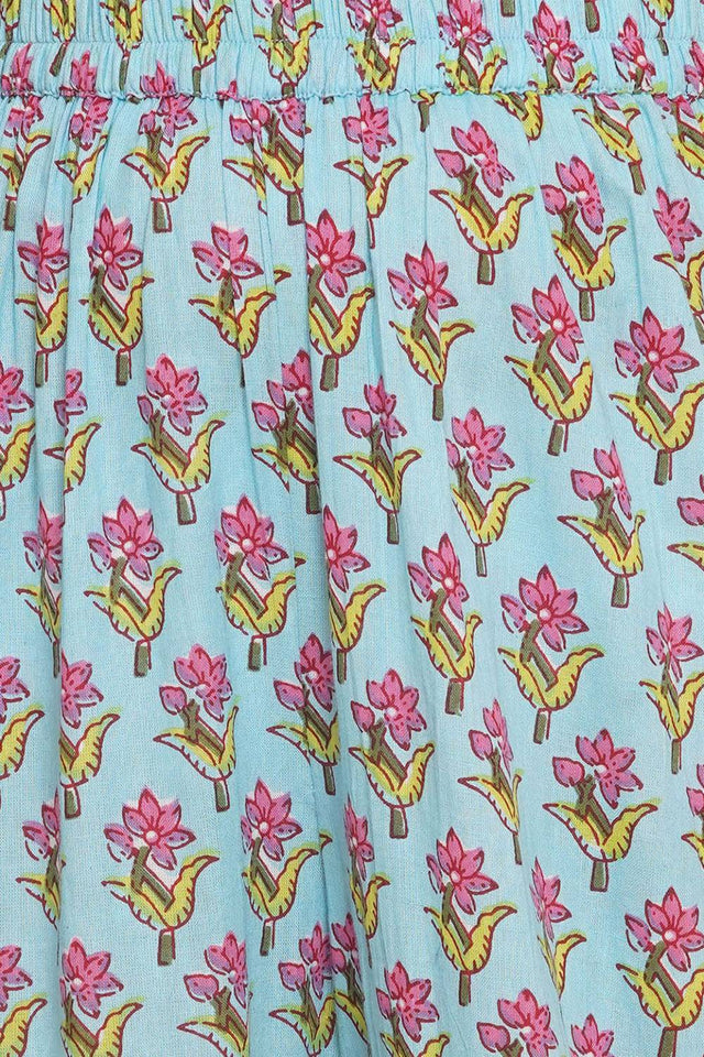 Girl's Blue Floral Printed Cotton Kurta Set