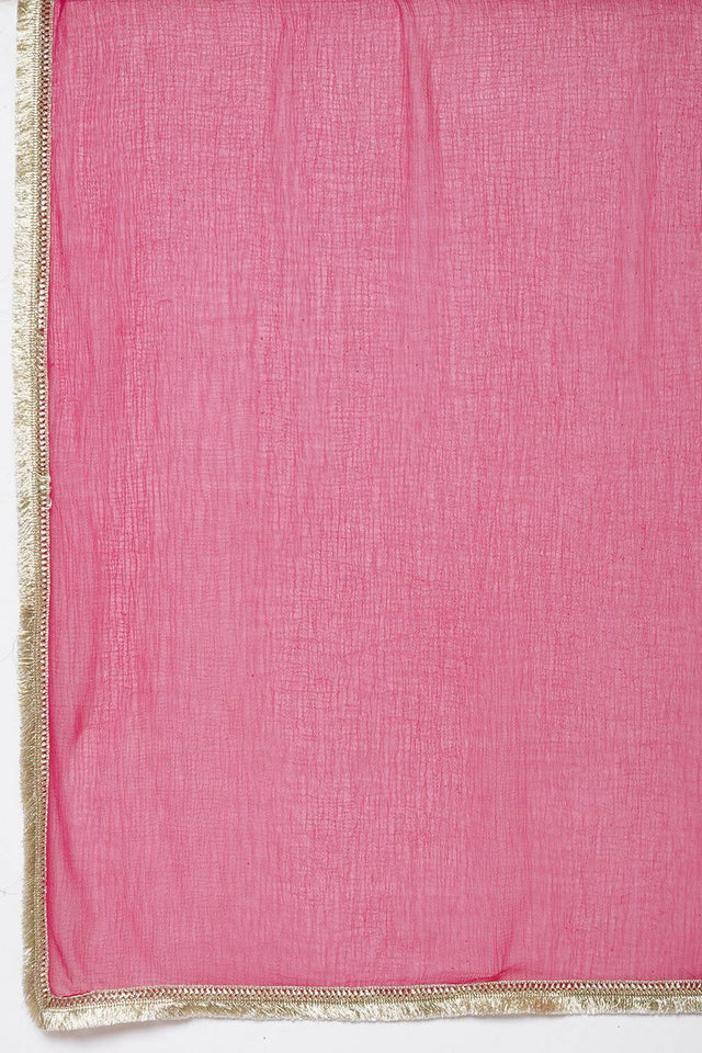 Girl's Pink Ethnic Motifs Foil Printed Cotton Kurta Set