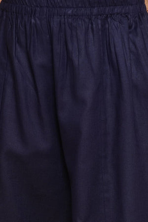 Girl's Navy Blue Solid Cotton Kurta Set