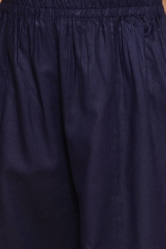 Girl's Navy Blue Solid Cotton Kurta Set