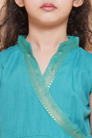 Girl's Blue Solid Cotton Kurta Set