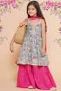 Girl's Blue Floral Printed Cotton Kurta Set