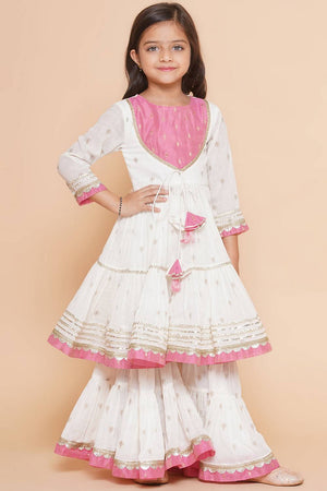 Girl's White Ethnic Motifs Printed Cotton Kurta Set