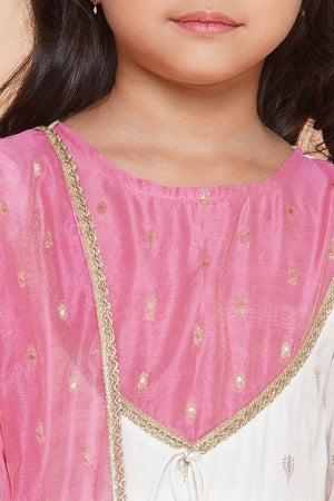 Girl's White Ethnic Motifs Printed Cotton Kurta Set