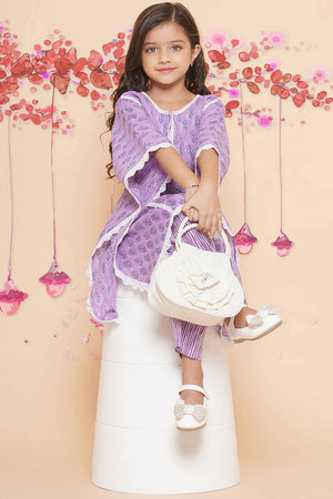 Girl's Violet Printed Cotton Kurta Set
