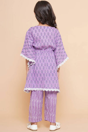 Girl's Violet Printed Cotton Kurta Set