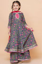 Girl's Blue Floral Printed Cotton Kurta Set