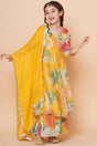 Girl's Yellow Floral Printed Silk Kurta Set