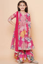 Girl's Pink Floral Printed Silk Kurta Set