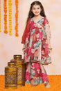 Girl's Maroon Floral Printed Silk Kurta Set