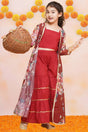 Girl's Maroon Floral Printed Silk Kurta Set