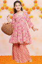 Girl's Peach Floral Printed Cotton Kurta Set