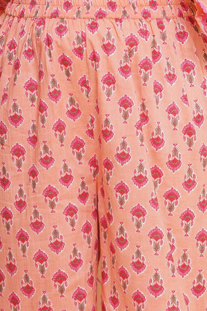Girl's Peach Floral Printed Cotton Kurta Set