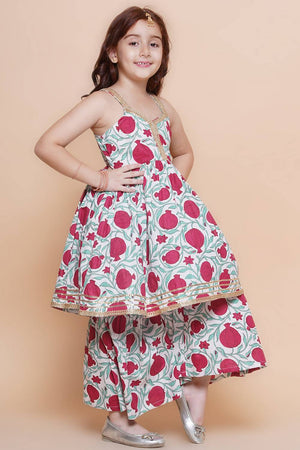 Girl's White Floral Printed Cotton Kurta Set