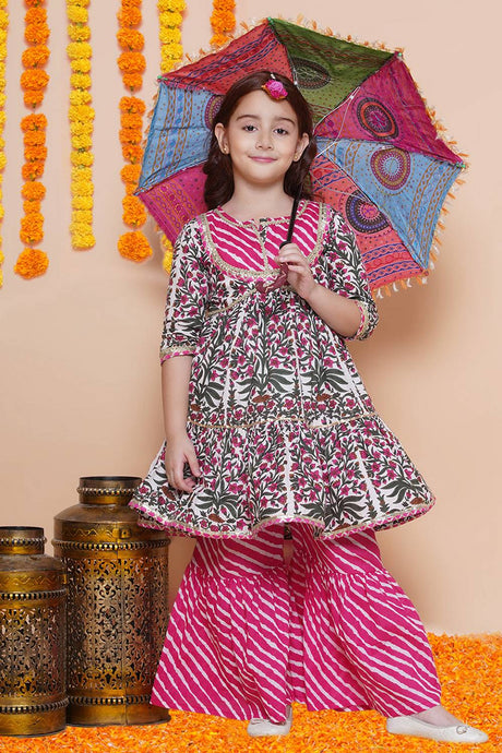 Girl's Multi-Color Floral Printed Cotton Kurta Set