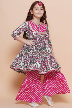 Girl's Multi-Color Floral Printed Cotton Kurta Set