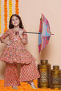 Girl's Peach Floral Printed Cotton Kurta Set