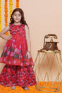 Girl's Red Floral Printed Silk Kurta Set