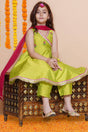 Girl's Green Solid Silk Kurta Set