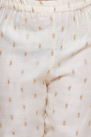 Girl's White Woven Silk Kurta Set