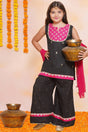 Girl's Black Embroidered Cotton Kurta Set