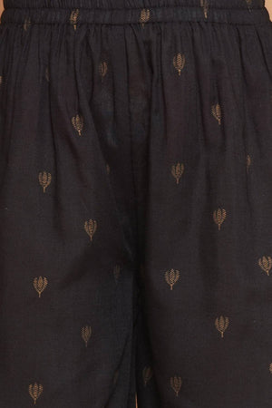 Girl's Black Embroidered Cotton Kurta Set