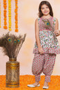 Girl's White Floral Printed Cotton Kurta Set