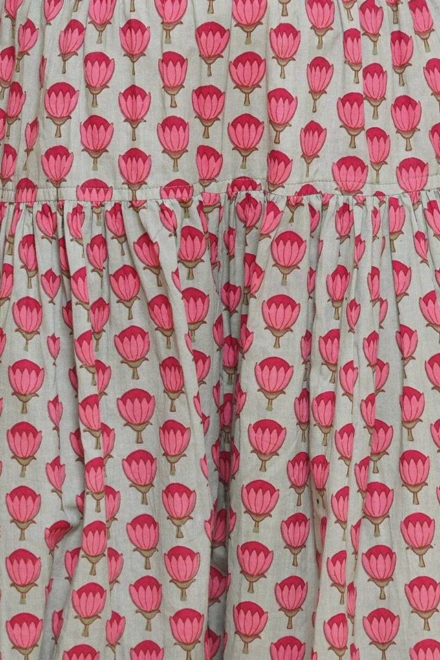 Girl's White Floral Printed Cotton Kurta Set