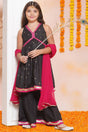 Girl's Black Ethnic Motifs Printed Cotton Kurta Set