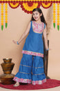 Girl's Blue Solid Cotton Kurta Set