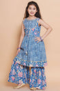 Girl's Blue Foil Printed Cotton Kurta Set