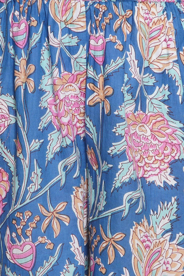 Girl's Blue Foil Printed Cotton Kurta Set