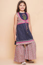 Girl's Navy Blue Embroidered Cotton Kurta Set
