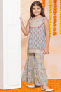 Girl's Grey Floral Printed Cotton Kurta Set