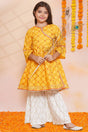 Girl's Yellow Bandhani Printed Cotton Kurta Set