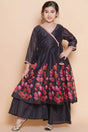 Girl's Black Floral Printed Silk Kurta Set