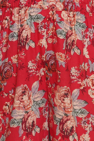 Girl's Red Floral Printed Cotton Kurta Set