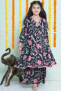 Girl's Black Floral Printed Cotton Kurta Set