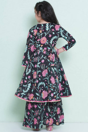 Girl's Black Floral Printed Cotton Kurta Set (N2ZTKS206)