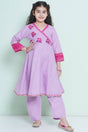 Girl's Violet Embroidered Cotton Kurta Set