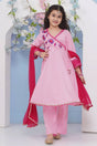 Girl's Pink Embroidered Cotton Kurta Set