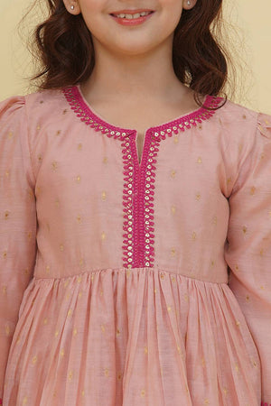 Girl's Pink Woven Silk Kurta Set (N2ZTKS242)