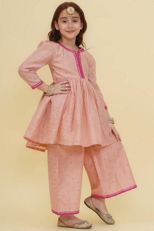 Girl's Pink Woven Silk Kurta Set (N2ZTKS242)